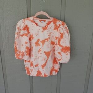 Clare V Puff Sleeve Tie Dye Sweatshirt Size M Women Preppy Cotton Pullover